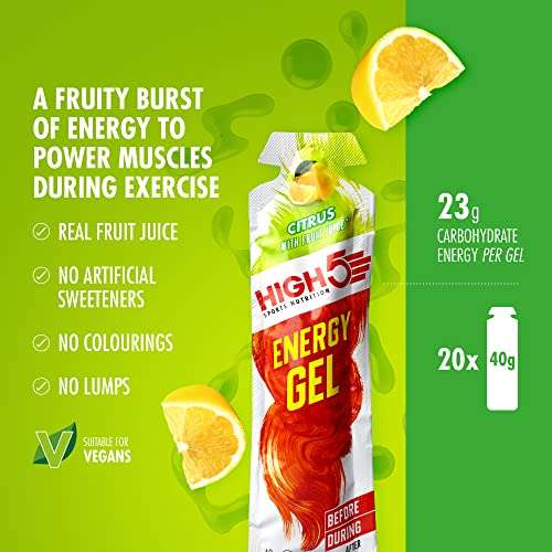 HIGH5 Energy Gel Caffeine Quick Release Energy On The Go From Natural Fruit Juice (Mixed, 20 x 40g)