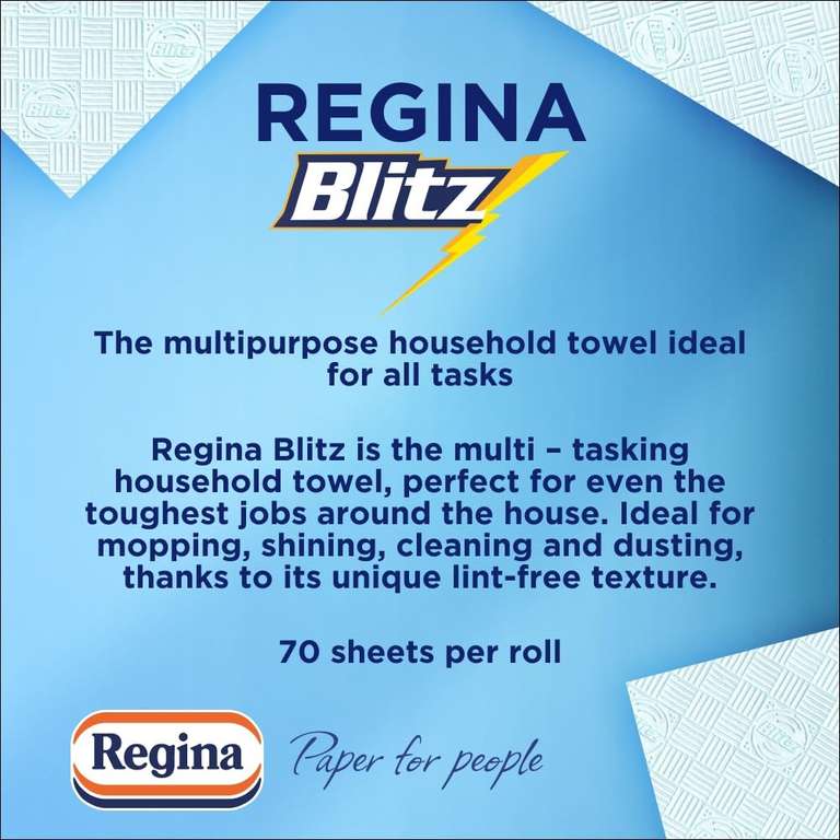 Regina Blitz Household Towels – 12 Rolls Per Pack.