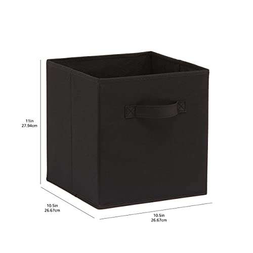 Amazon Basics Collapsible Fabric Storage Cube/Organiser with Handles, Pack of 6, Solid Black, 26.6 x 26.6 x 27.9 cm