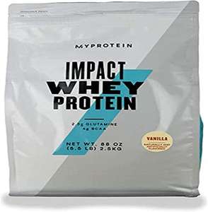 Myprotein Impact Whey Protein Powder Vanilla flavour, 2.5 kg £31.19 (15% voucher subscribe and save) £26.51 @ Amazon