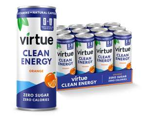 Virtue Clean Energy - Natural Energy Drink - Sugar Free, Zero Calories - 12 x 250ml (Orange) minimum £30 spend