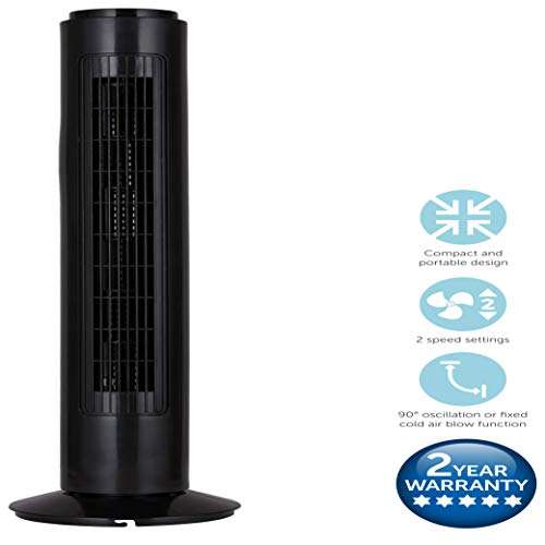 Signature S40012B Portable 29 Inch Oscillating Tower Fan with 1 Hour Timer and 3 Speed Settings, Black £18.40 at Amazon