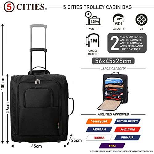 5 Cities Trolley Bag 56x45x25 Dispatches from and Sold by Travel Luggage & Cabin Bags LTD