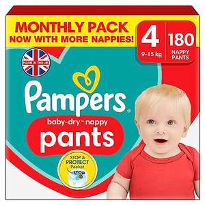 Pampers Baby-Dry Nappy Pants, Size 4 (9 - 15kg) 180 Nappies