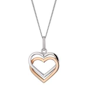 Silver & 9ct Rose Gold Double Heart Pendant - £41.65 delivered with code at Ernest Jones