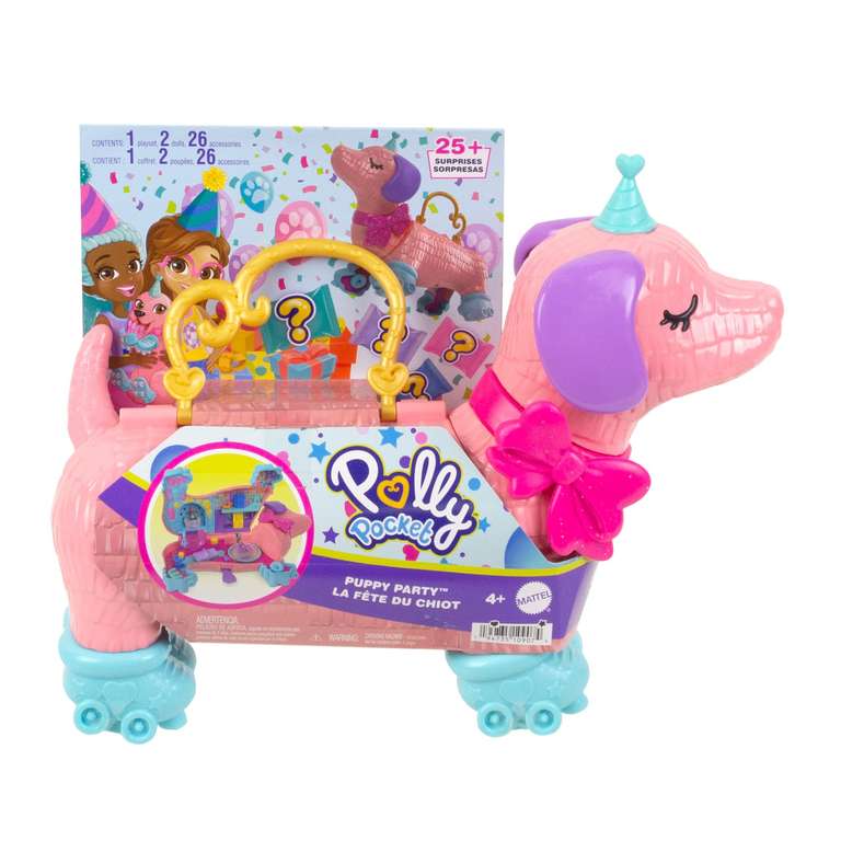 Polly Pocket Dolls and Playset, Animal Toys Puppy Party with 2 Dolls and 25+ Accessories