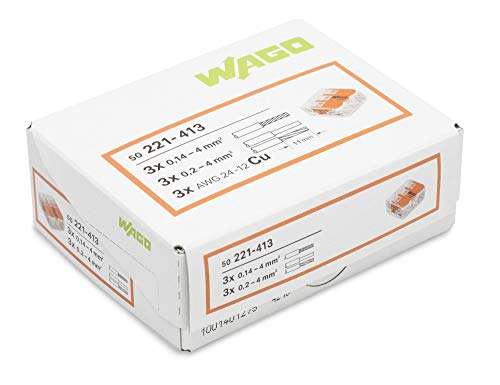 Wago 221-413 Splicing Connector 3, Pack of 50 £7.99 @ Dispatches from and Sold by Electronical4All