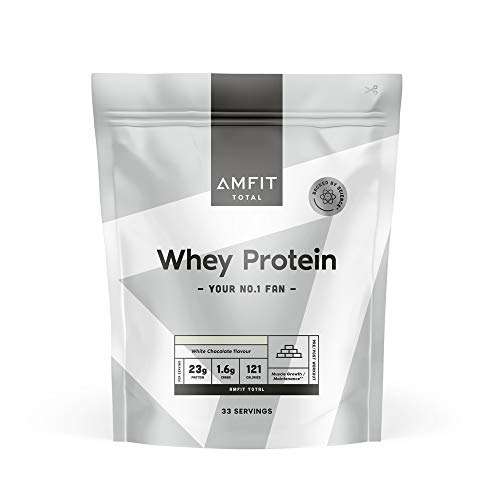 Amazon Brand - Amfit Nutrition Whey Protein Powder 1kg White chocolate, 33 servings