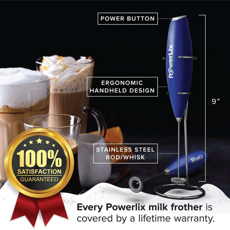 PowerLix electric Milk Frother Handheld Whisk 19000rpm, Coffee Latte, Cappuccino, Hot Chocolate w/voucher Sold by Ultra Clarity Cables FBA