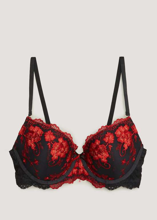 Black & Red Floral Embroidered Bra Now £6.50 with Free Click and Collect From Matalan