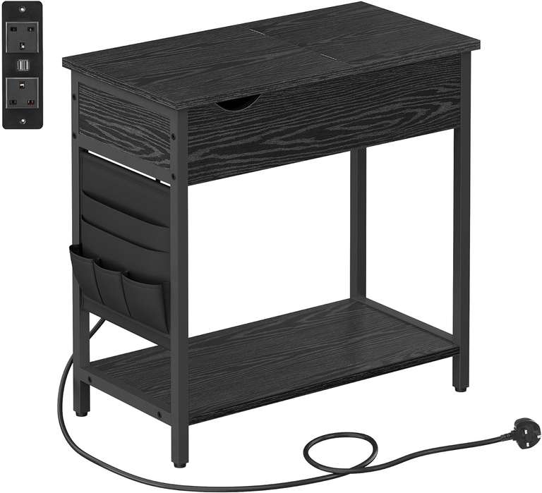 Vasagle Slim Side Table with Charging Station Black / Rustic Brown with code