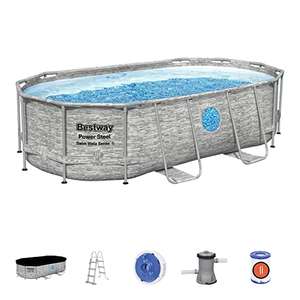 Bestway Power Steel Swim Vista Pool Set II, 14FT Grey - with Filter Pump, Ladder, Pool Cover and ChemConnect Dispenser