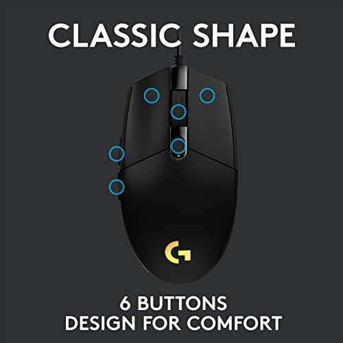 Logitech G203 LIGHTSYNC Gaming Mouse, Customizable RGB Lighting, 6 Programmable Buttons, Gaming Grade Sensor, 8K DPI Tracking - Black/ White