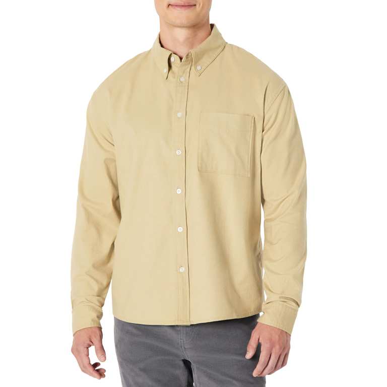 Amazon Essentials Men's Modern Oversized-Fit Cotton Button-Down Shirt | Tan | Size M only