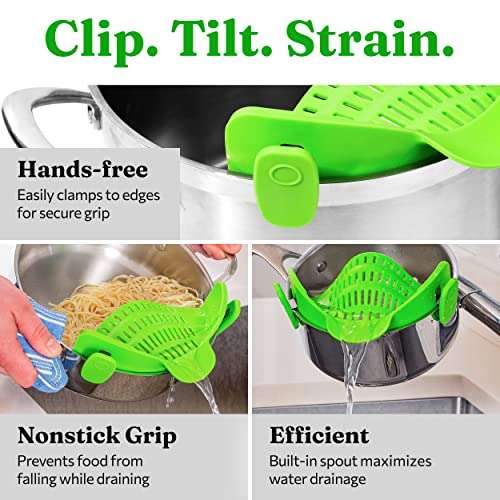 Kitchen Gizmo Snap N' Strain - Silicone Clip-On Colander - Sold by Vertrauen Group/FBA
