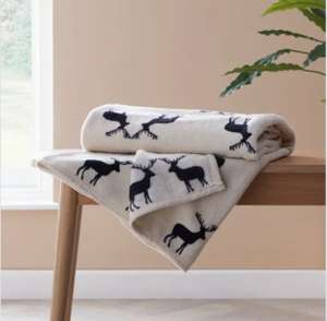 Stag Print Natural Throw £3 click and collect in Very Limited Locations @ Dunelm