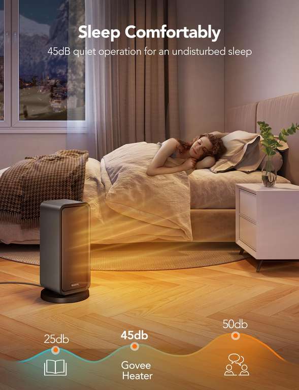 GoveeLife Electric Heater, Low Energy 80° Oscillating PTC Ceramic Heater with Thermostat, HEATER, with voucher - GoveeLife UK Direct FBA