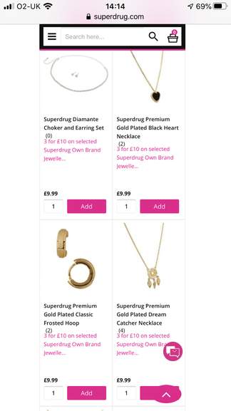 3 for £10 on selected own brand jewellery @ Superdrug with free click ...