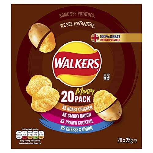 Walkers Meaty Variety Multipack Crisps Box 20x25g - £4 @ Amazon