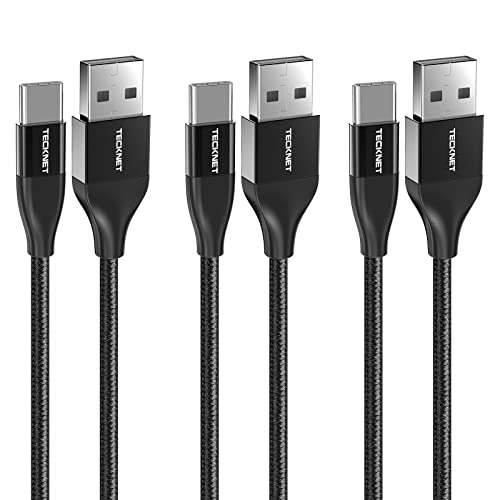 TeckNet USB-C Charger Cable, 3-Pack [1M +1.5M +2M] USB-A to USB-C Nylon Cable, 60W PD, 3-year warranty - TECKNET FBA