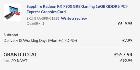 Sapphire Radeon RX 7900 GRE Gaming 16GB GDDR6 PCI-Express Graphics Card