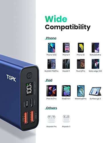 TOPK Power Bank 20W USB C Fast Charging 20000mAh Portable Charger PD3.0 QC4.0 - £16.79 With Voucher @ TOPKDirect / Amazon