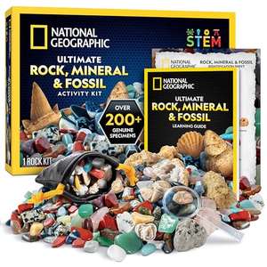 National Geographic Rock Collection and Fossils for Kids – 200 Piece Crystals and Gemstones W/voucher, National Geographic Science Toys FBA