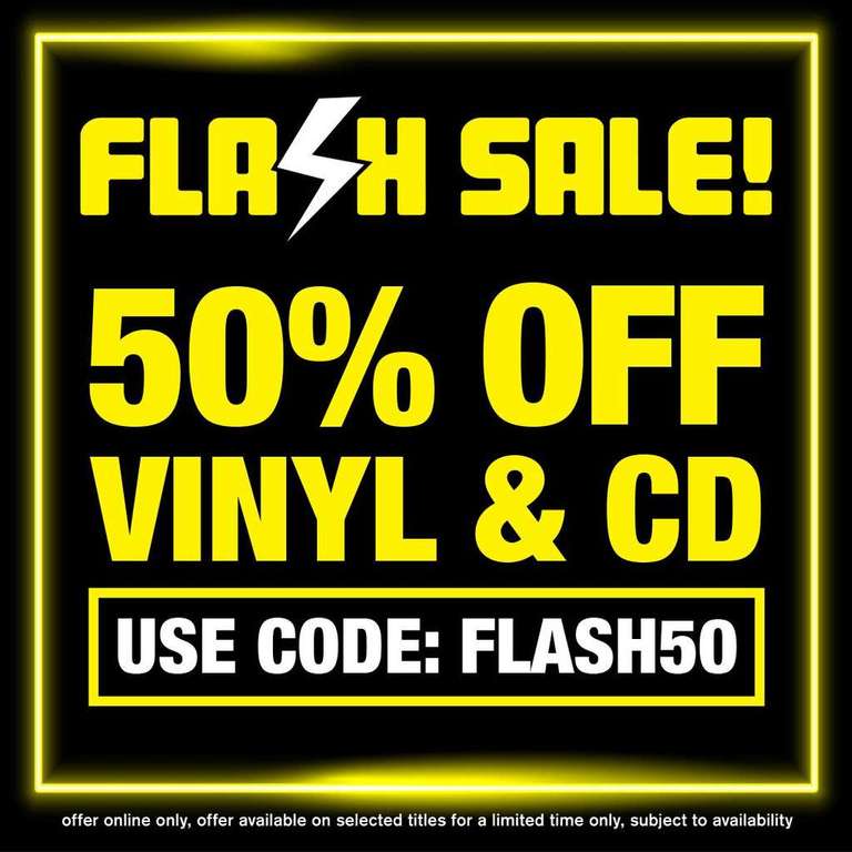 Vinyl & CD Flash Sale (50% Off) with discount code @ HMV