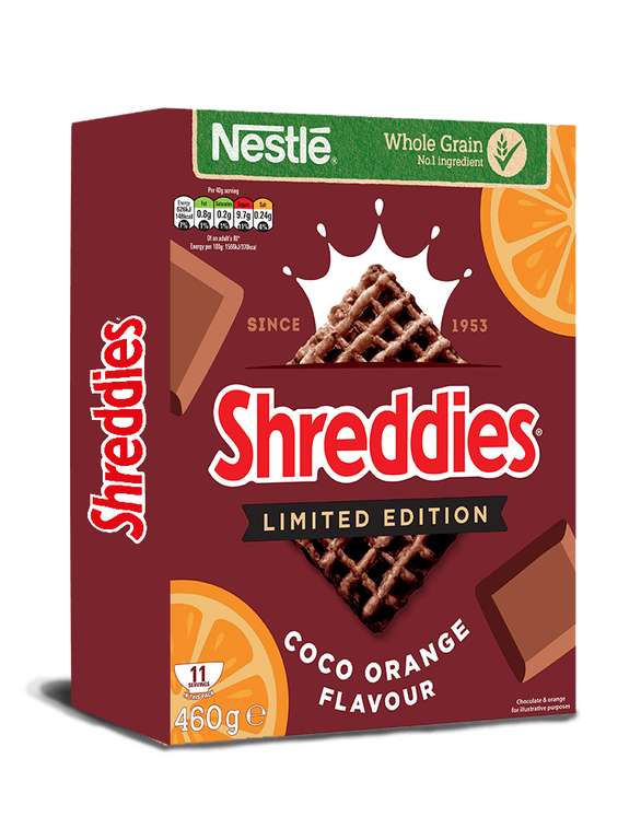 Nestle Shreddies £0.49p Cocoa Orange 460g Limited Edition £49p @ Farmfoods Chester