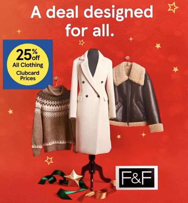 25% off F&F clothing (Clubcard Price) In store until Sunday 20th @ Tesco