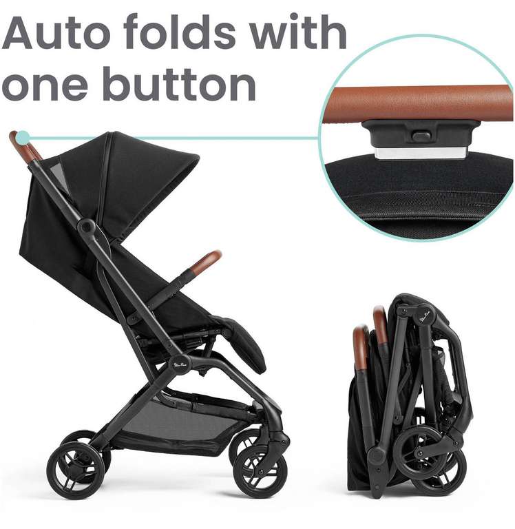 Silver Cross Auto Pushchair - Black/Tan - Free Click & Collect