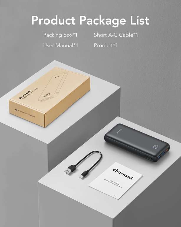 Charmast Power Bank with Led Display 23800mAh Quick Charge 3.0 PD 20W USB C Battery Pack Power Delivery - Chen Ying Ke Ji FBA