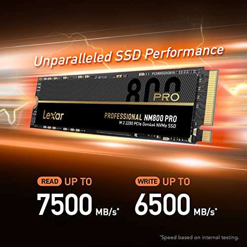 2TB - Lexar NM800 PRO PCIe Gen 4 NVMe SSD - 7500MB/s, 3D TLC, 2GB Dram Cache, 2000 TBW (PS5 Compatible) - £118.81 Sold by Amazon US @ Amazon