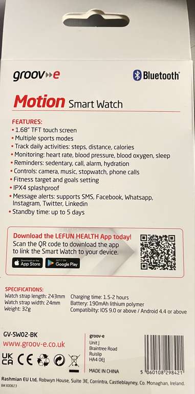 Groov-e Motion Bluetooth Smart Watch - Clubcard Price - Instore Nationwide