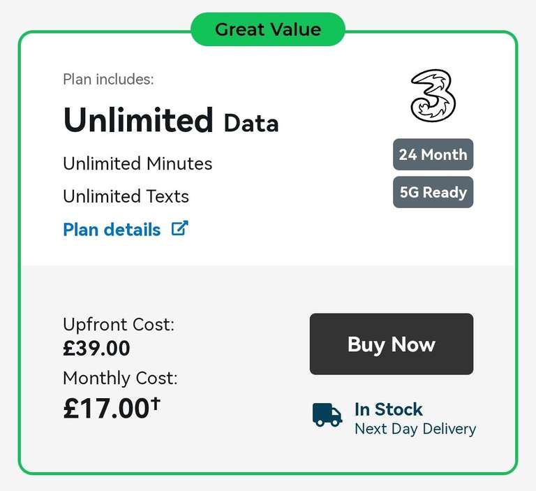Apple iPhone 11 64GB Smartphone + Unlimited Three Data, Unlimited Mins / Texts - £17pm (24m) & £39 Upfront - £447 @ Mobile Phones Direct