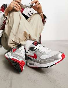 Nike Air Max 90 Icon trainers in silver and red - with code