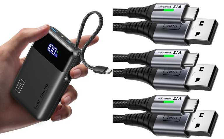 INIU Smallest 45W 20000mAh Power Bank + 3 USB C Wires [3 Pack 0.5 + 2 + 2m] - Sold by SimpleLife LLC FBA