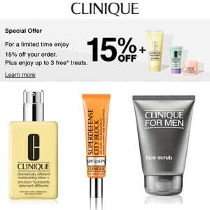 15% Off Your Order (Discount Automatically Applied) + 3 Freebies With Code on orders over £70 + Free Shipping - @ Clinique