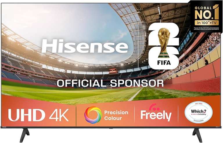 Hisense 65E6QTUK (2025) LED HDR 4K Ultra HD Smart Freely TV, 65 inch, Black - 5 Year Warranty - With Code