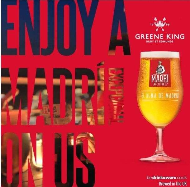 Free pint of Madri at selected Greene King pubs
