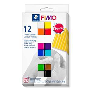 STAEDTLER FIMO Soft Oven Hardening Polymer Modelling Clay - Basic Assorted Colours (Pack of 12 x 25g Blocks)