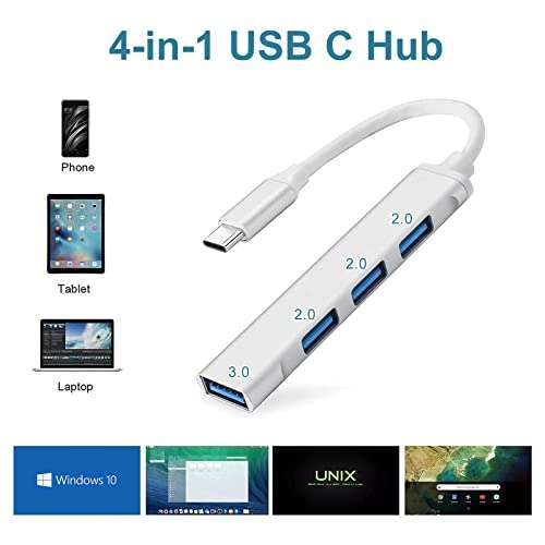 USB C Hub, USB C to USB A Adapter, Ultra-Slim Type-C to USB（1*USB 3.0 & 3*USB 2.0) - £2.99 Sold by Omivine-UK @ Amazon