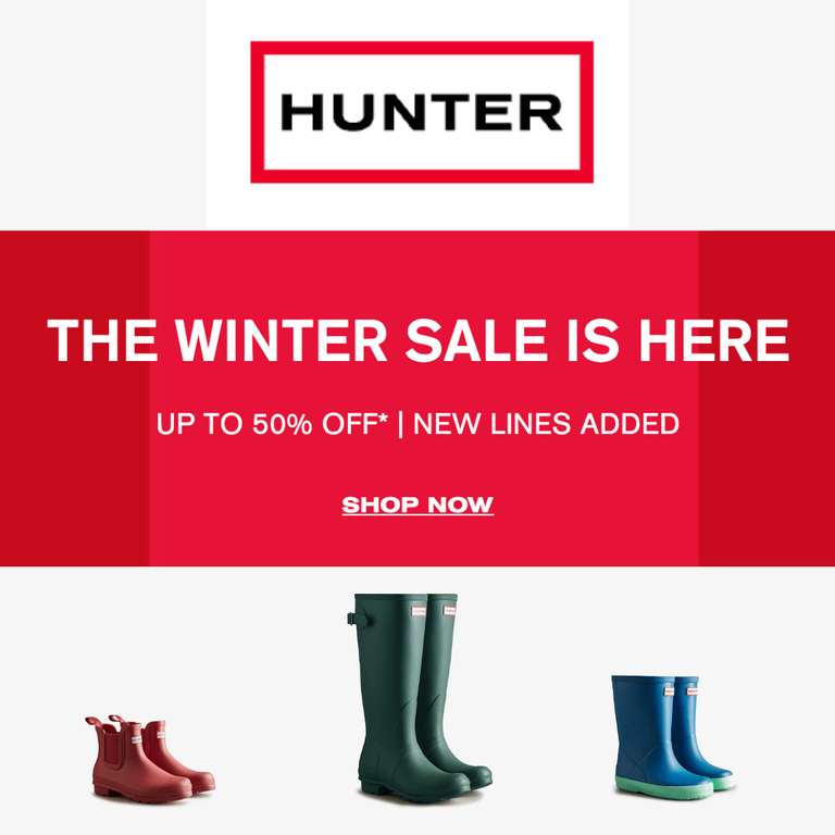 Sale Up to 50% Off + Extra 15% Off With Code + Free Delivery Over £100 (otherwise is £3.50) @ Hunter