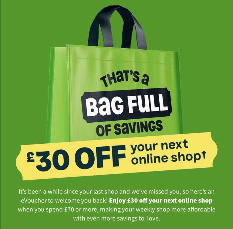 £30 off your next online shop when you spend £70 or more - selected accounts email invite only