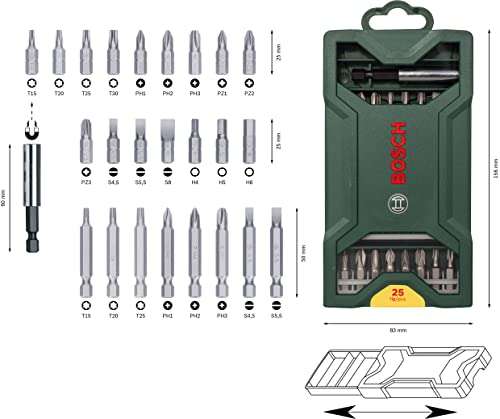 Bosch 25pc. Mini-X-Line Screwdriver Bit Set (PH-, PZ-, Hex-, T-, S-Bit, Accessories Drill and Screwdriver) £5.95 @ Amazon