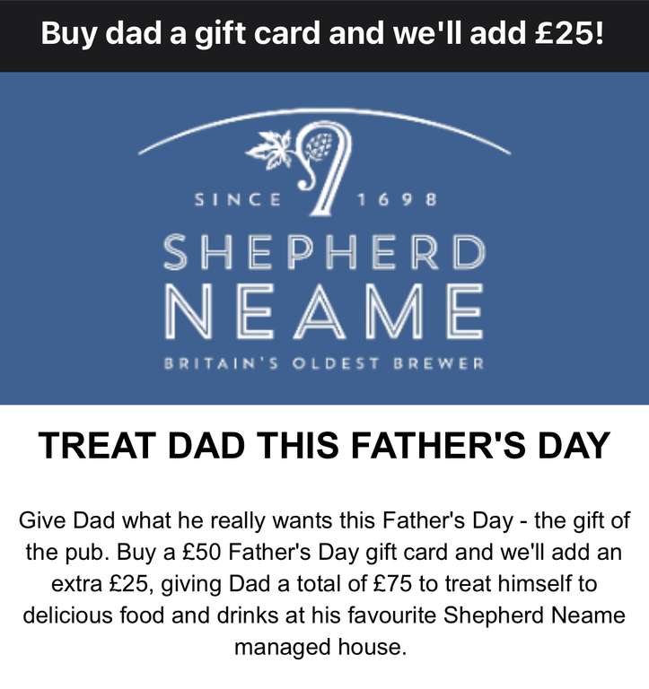 £75 gift card for £50 at Shepherd Neame