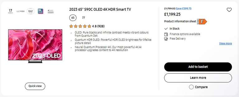 2023 65" Samsung S90C OLED (BLC - no cashback involved)