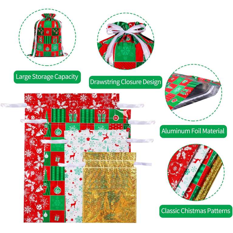 Saizamol Drawstring Christmas Gift Bags With Tags Xmas Wrapping Bags 4...