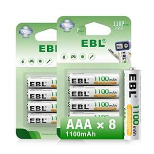 EBL AAA Rechargeable Batteries 1100mAh Ready2Charge Triple A NiMH Battery, Retail Pacakge - 8 Packs - sold by EBL stores FBA Amazon