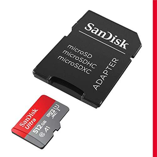 SanDisk 512GB Ultra microSDXC card + SD adapter up to 150 MB/s with A1 App Performance UHS-I Class 10 U1